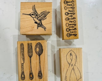 Rubber Stamps - Fork Stamp - Hummingbird Stamp - Breast Cancer Stamp - Keys Stamp