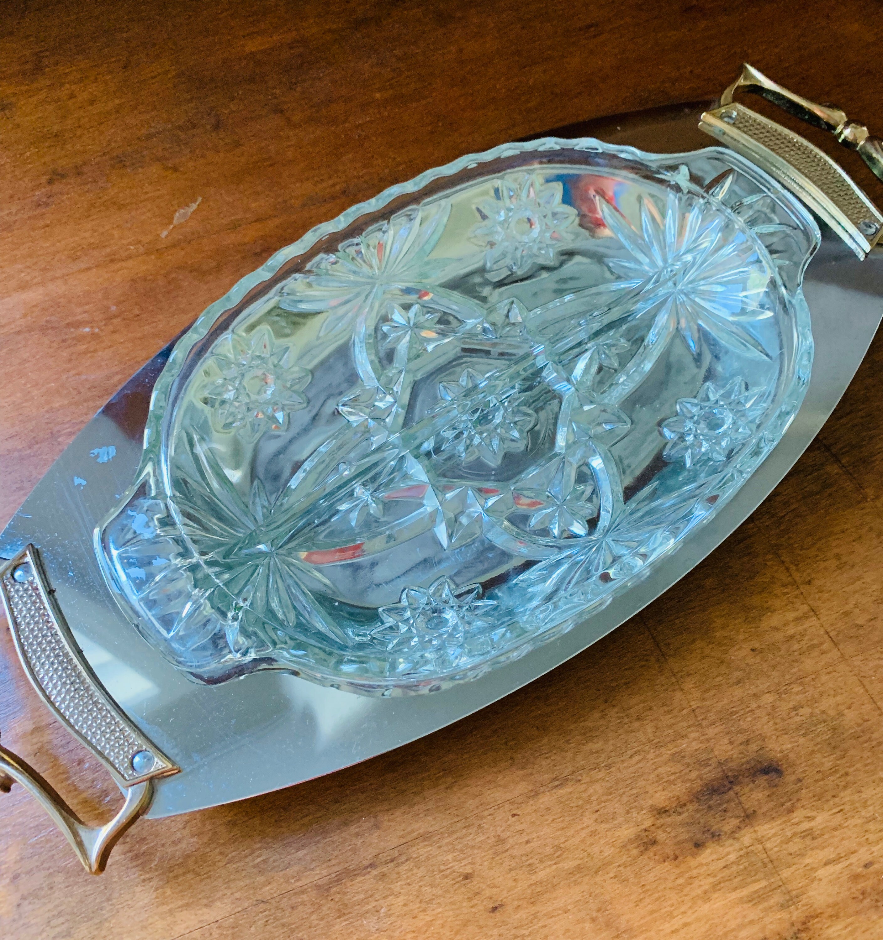 Vintage Kromex Tablett- Tablett- Kerzenhalter- Urlaub- Dekor- Servier- Regal- Dekor- Party- Hochzeit-Brunch