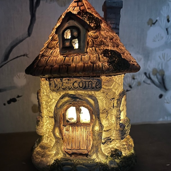 Light Up Fairy House /  Gardener Gift / Fairy Garden House / Fairy Party / Pixie Garden House - New Home- Mini Light Up House- gift for mom