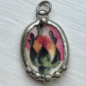 Flower broken china Pendant Rose gift for mom Mother’s Day spring garden charm necklace silver charm braclelet keychain