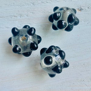 3 pc - Lampwork Glass Beads w/Black Bumps-jewelry making supply-pendant- charm bracelet- chunky bracelet- crafting bead-vintage-earrings