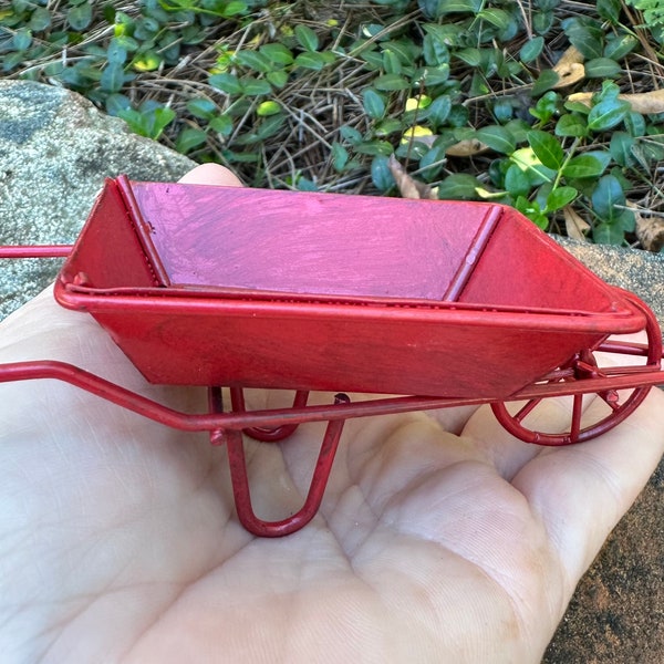 Fairy Garden Metal Wheelbarrow /  1:12 Scale / Garden Cake Topper / Miniature red wagon / Fall garden / Terrarium / mini hay bales / pumpkin