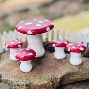 Fairy Garden table stools chair mushroom toad green frog mini  dragon terrarium birthday cake topper red woodland forest pixie outdoor moss