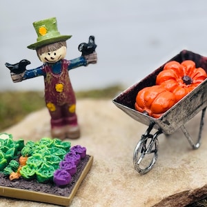 Mini Metal Wheelbarrow fairy vegetable garden summer  resin scarecrow Terrarium cake topper aquarium gardener gift cabbage pumpkin crow bird