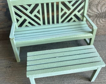 Fairy Wood Miniature Bench Mini Garden Furniture wood mini  dollhouse table mini patio planter terrarium tray decor cake topper mothers day