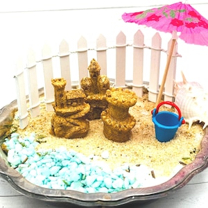 Ocean Beach Fairy Garden -Sand Castle-terrarium-Beach Wedding-shower-Cake Topper-Miniatures-mini-coastal decor-birthday gift-planter- mom