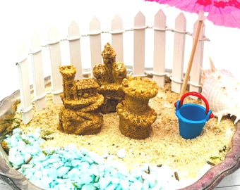 Ocean Beach Fairy Garden -Sand Castle-terrarium-Beach Wedding-shower-Cake Topper-Miniatures-mini-coastal decor-birthday gift-planter- mom