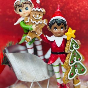 Fairy Garden elves candy cane Cake Topper Miniatures terrarium tray decor Christmas party holiday place setting kid craft candy cane cookies