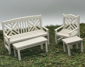 Miniatuur houten bankset - poppenhuismeubilair terrariumdecor - kleine buitentuin - poppenhuis achtertuin veranda - patiotuin cadeau - schaal 1:12