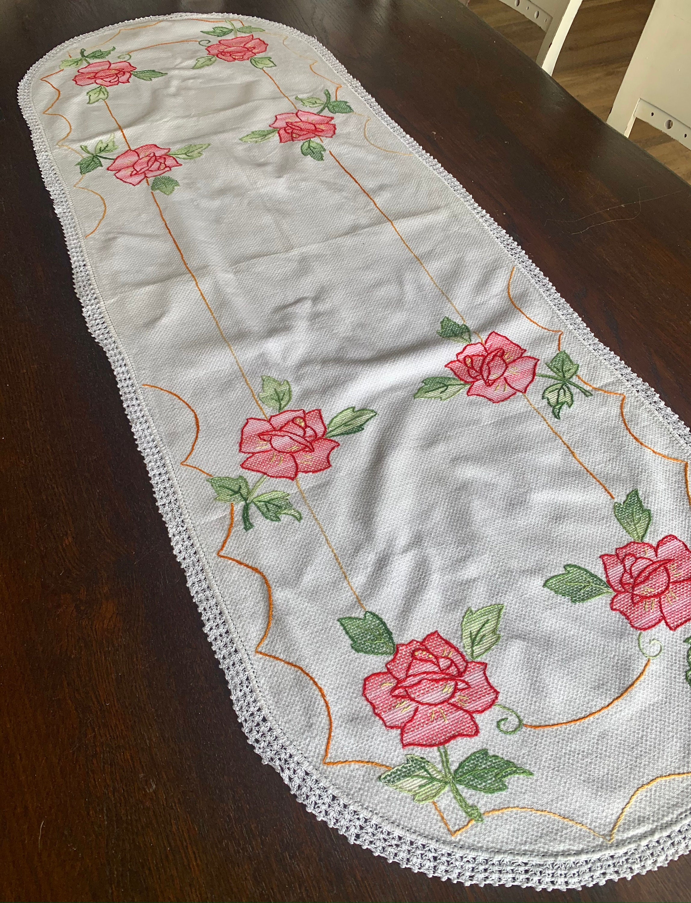 Hand Sewn Vintage Rose Table Runner Etsy New Zealand