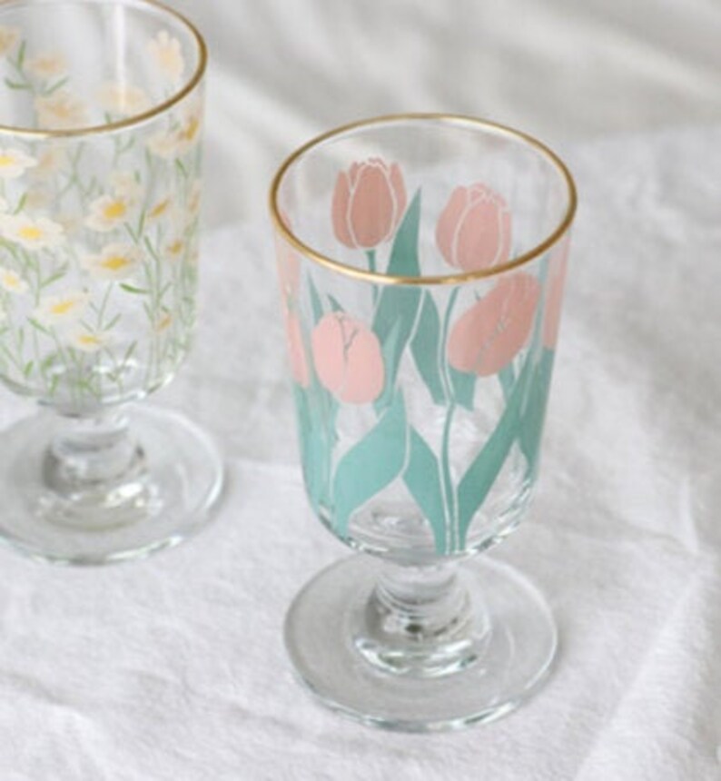 Clear Glass Flower Cup Tulip Tall Glass Daisy Gift Etsy