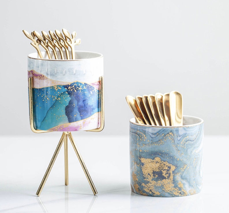 Ceramic utensil holder Marble holder Makeup brush holder ...