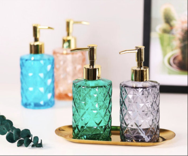 Amber Glass Liquid Soap Dispenser Gem Glass Shampoo Bottle Etsy