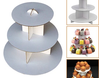 3-Tier White Round Cardboard Cupcake Stand Dessert Tower Treat Stacked Pastry Serving Platter Food Display (Pkg of 1)