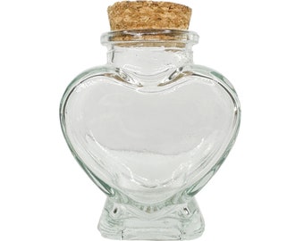 Glass Jar Bottle with Cork Lid, Great For DIY'S, Decoration and Party Favors (Heart Shape - 3-1/4" Inch)