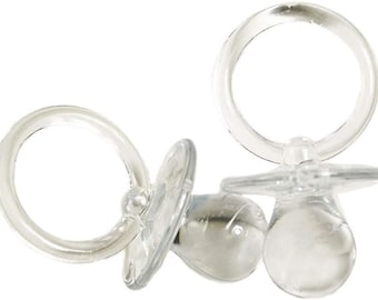 Baby Shower Pacifier Favors - 2.75" Inch - 12 Pieces - Clear, Pink, and Blue