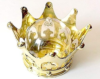12 Pack - Fillable Baby Shower Favors Plastic Mini Crown Table Decorations with Clear Dome Lids