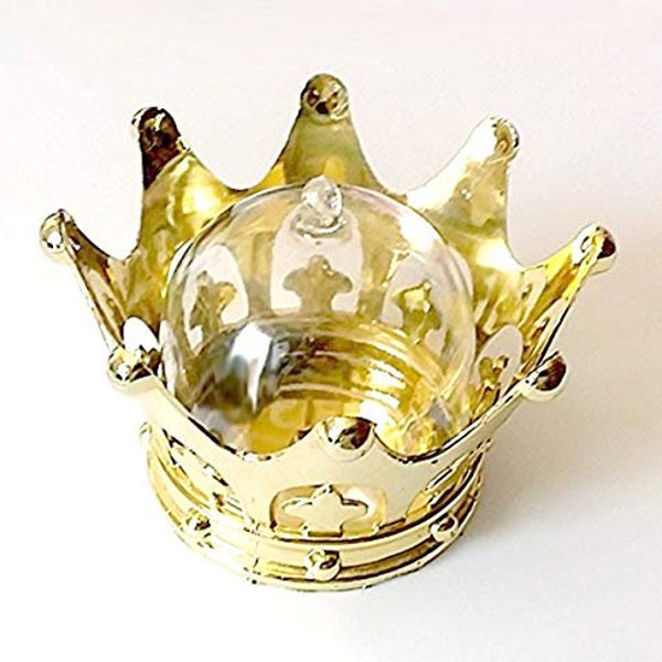 12 Pack - Fillable Baby Shower Favors Plastic Mini Crown Table Decorations with Clear Dome Lids