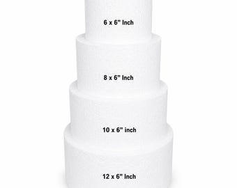 6-Inch Thick Round Foam Cake Dummy Set – Polystyrene Styrofoam Cake Form for Decorating, 24" Tall - 4 Tier 6” 8“ 10” 12“