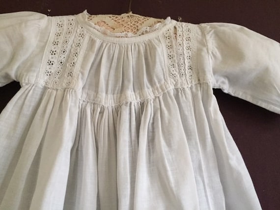 Victorian linen christening gown with hand embroi… - image 1