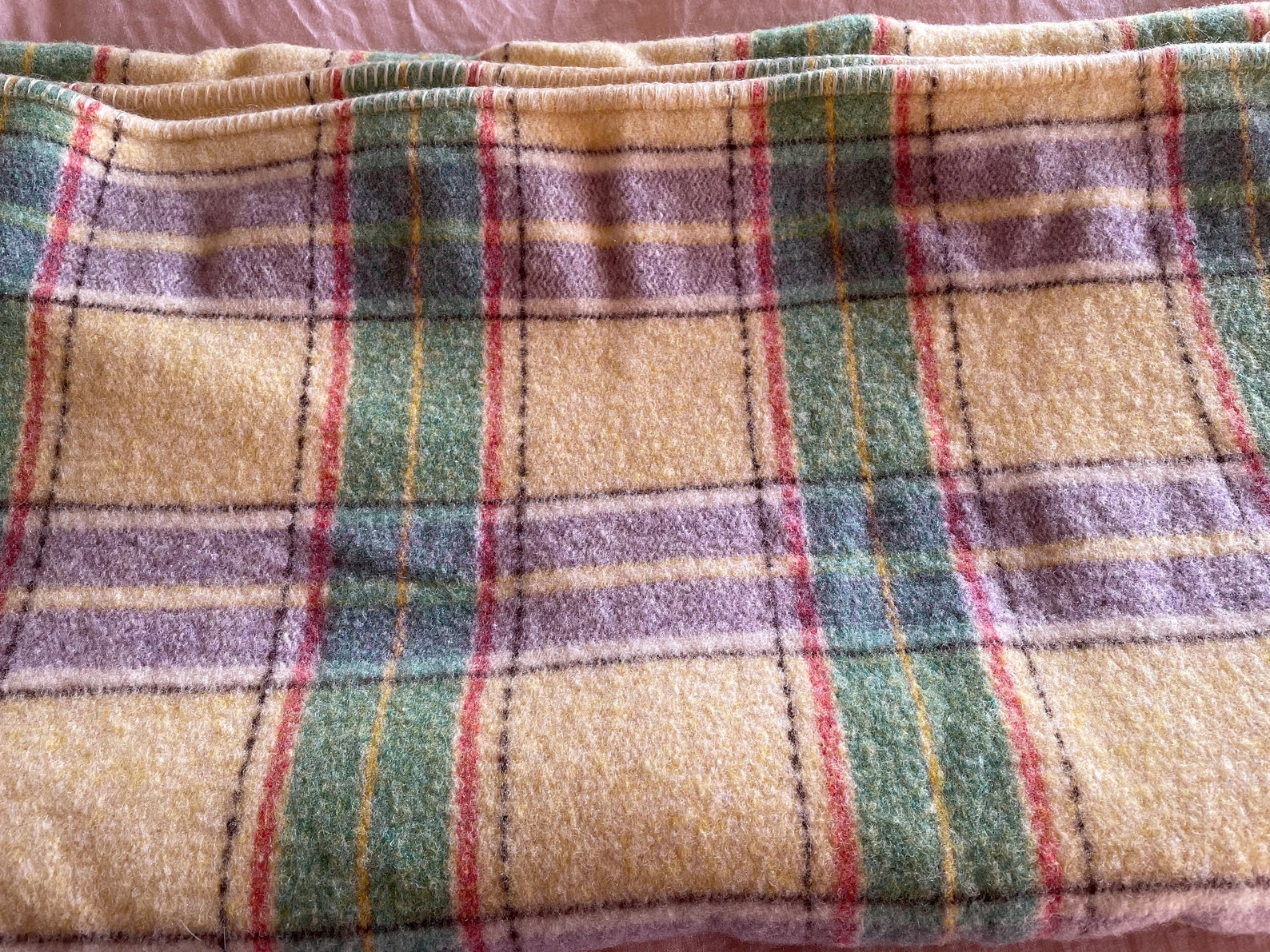 Gwili Mills Traditional Vintage Welsh Wool Blanket Carthen in Primrose