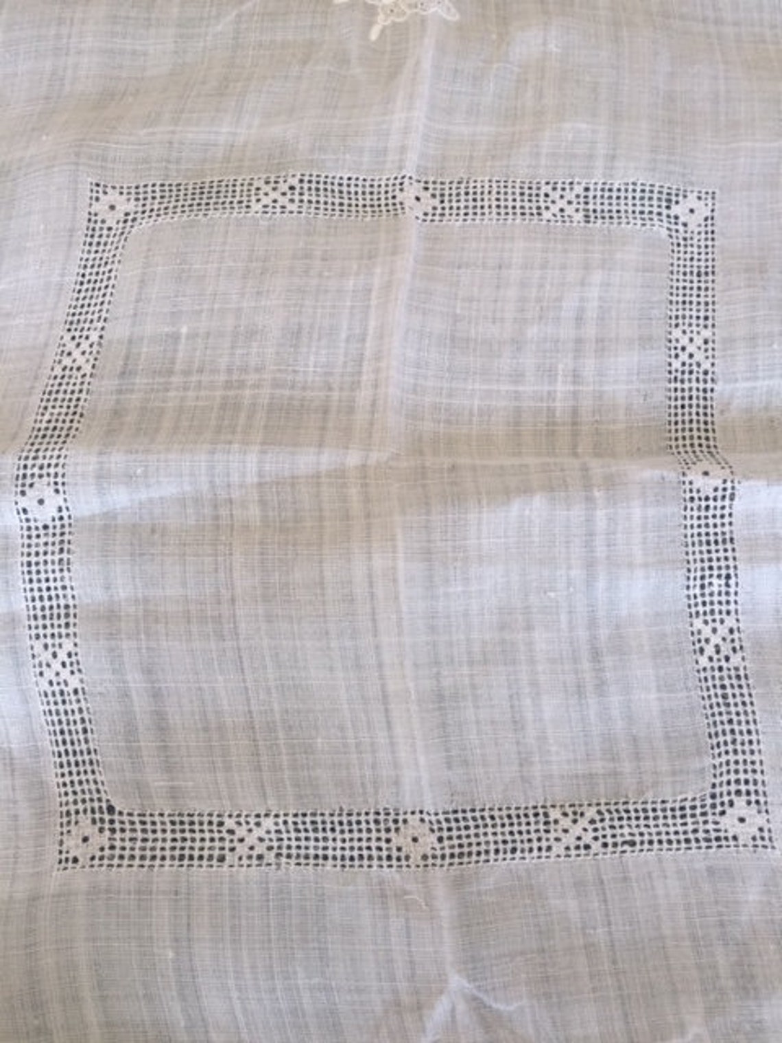 White Sheer Pina Linen Tablecloth With Drawn Thread Work and ...