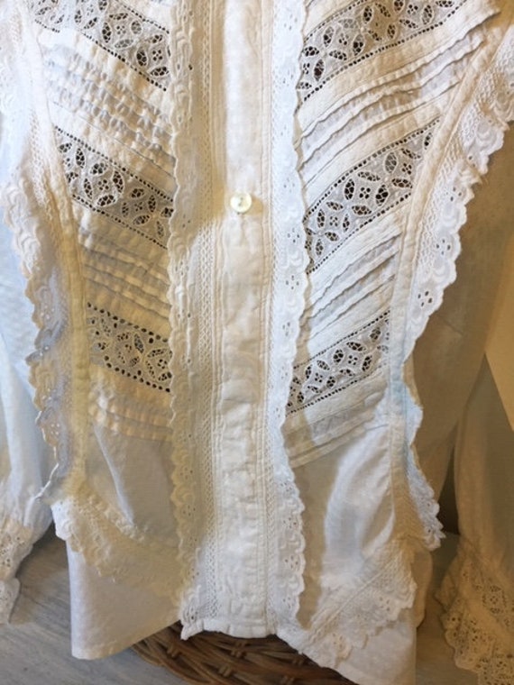 Vintage white blouse with hand sewn broderie angl… - image 4