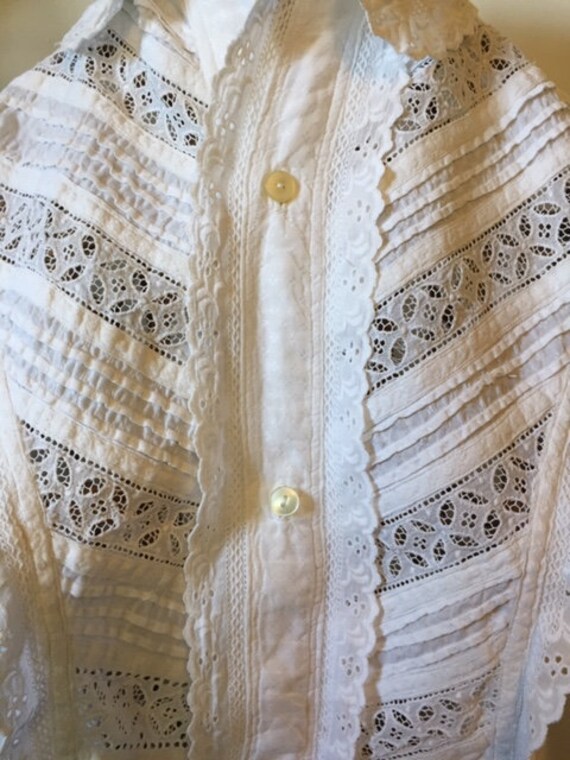 Vintage white blouse with hand sewn broderie angl… - image 3