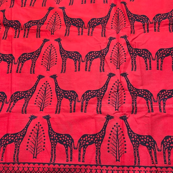 Block print red ground giraffe print dressmaking fabric/rbed covering fabric cotton double bed size