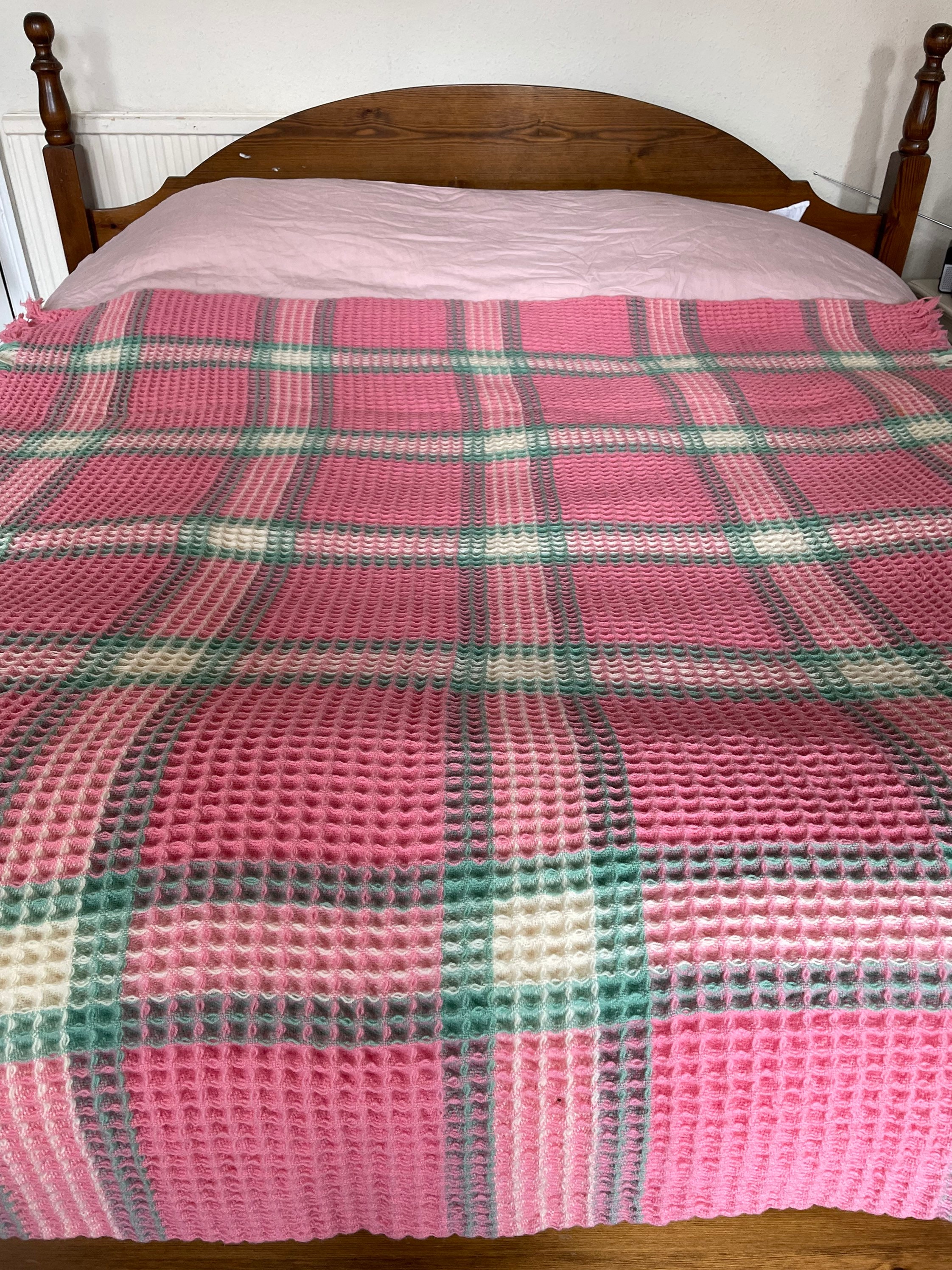 Vintage Welsh wool waffle blanket in pink green and yellow Etsy