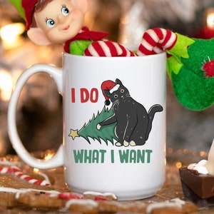 Weihnachten Freche Katze Becher, Weihnachtsgeschenke, niedliche Weihnachtskaffeetasse, lustige Kaffeetasse, große Keramiktasse, frohe Weihnachten, Weihnachtsbecher