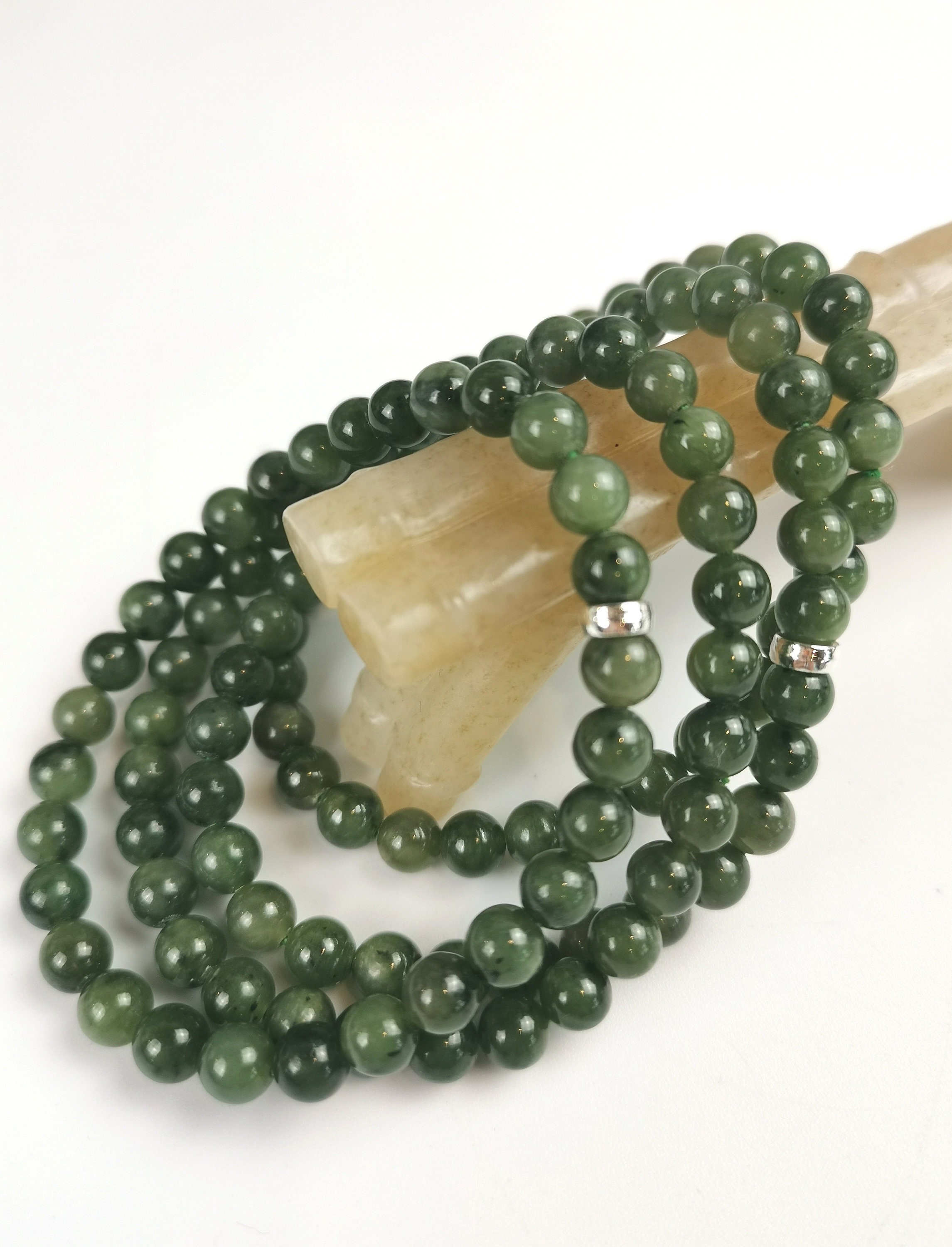 Gemstone Beads Bracelet Men Women Natural Gem Stones Green Jade 6 mm bead Stretch Bracelet-B23