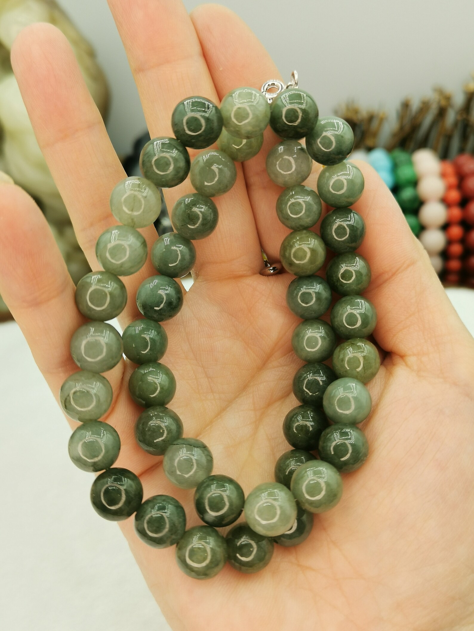 Natural 9mm Dark Green Jade Bead Necklace-16 inch18 inch 20 | Etsy
