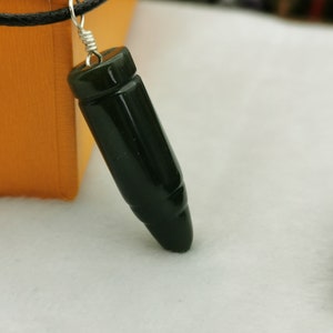 Canadian BC Nephrite Jade Bullet Necklace, Keychain | Carved Bullet | Dark Green |  35mm-38mm | P210