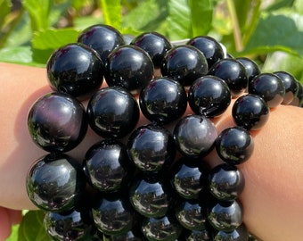 Natural  Obsidian 10,12, 14, 16 mm  100%  Black Gemstone Round Beads Stretch Bracelet Wholesale available