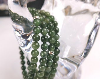 Gemstone Beads Bracelet Men Women Natural Gem Stones Green Jade 6 mm bead Stretch Bracelet-B23
