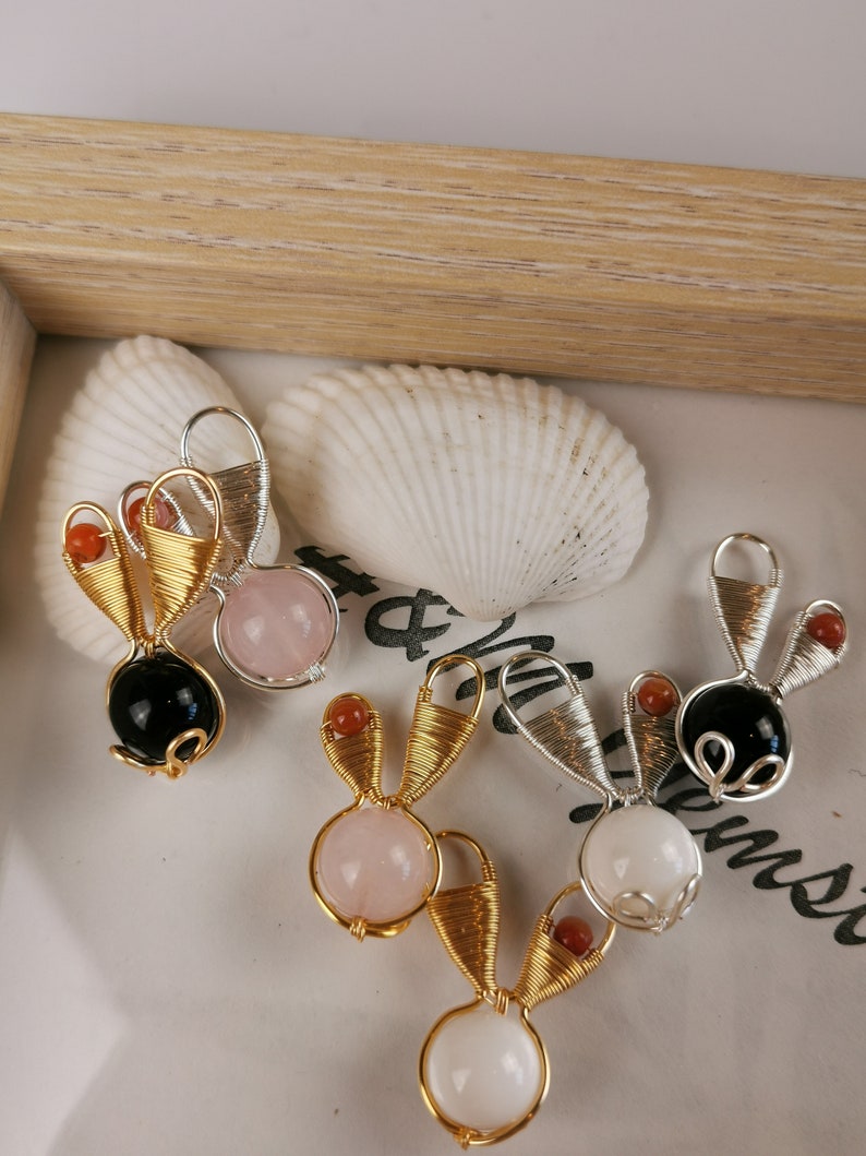 Wholesale available Good for Necklace Pendant only Bracelet Healing Crystal Bunny Charm with 14K gold plate copper wire