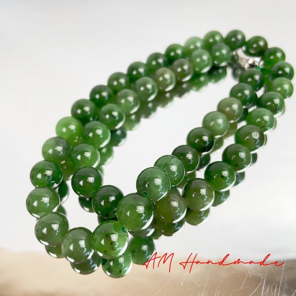 Collier de jade vert | Perles 9 mm | Homme et femme | Protection| 18 pouces