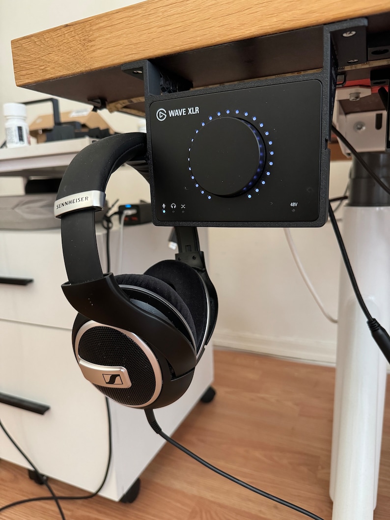 Fäste för infälld montering under skrivbordet för Elgato Wave XLR + avtagbart stativ för hörlurar/hörlurar bild 1