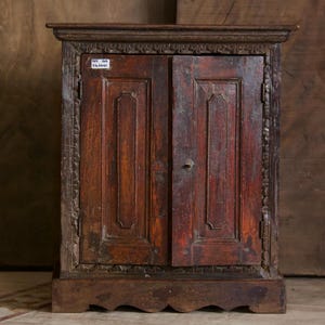 Antique Hand-Carved Wooden Cabinet – Rustic Storage Furniture – Vintage Indian Accent Cupboard – Ornate Solid Wood Chest for Home Decor