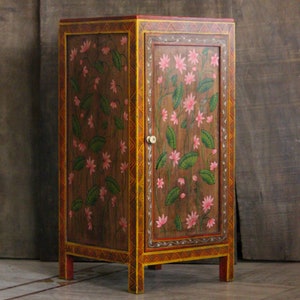 Hand-Painted Wooden Cabinet with Floral Design - Unique Boho Chic Storage Solution, Living Room Sideboard, Home Decor Cupboard