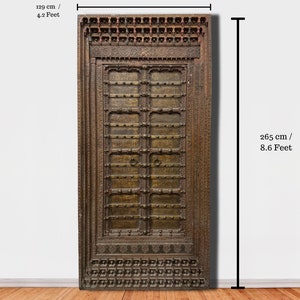 Antique Carved Teak Wooden Door: Rustic Indian Haveli Decor (265cm)