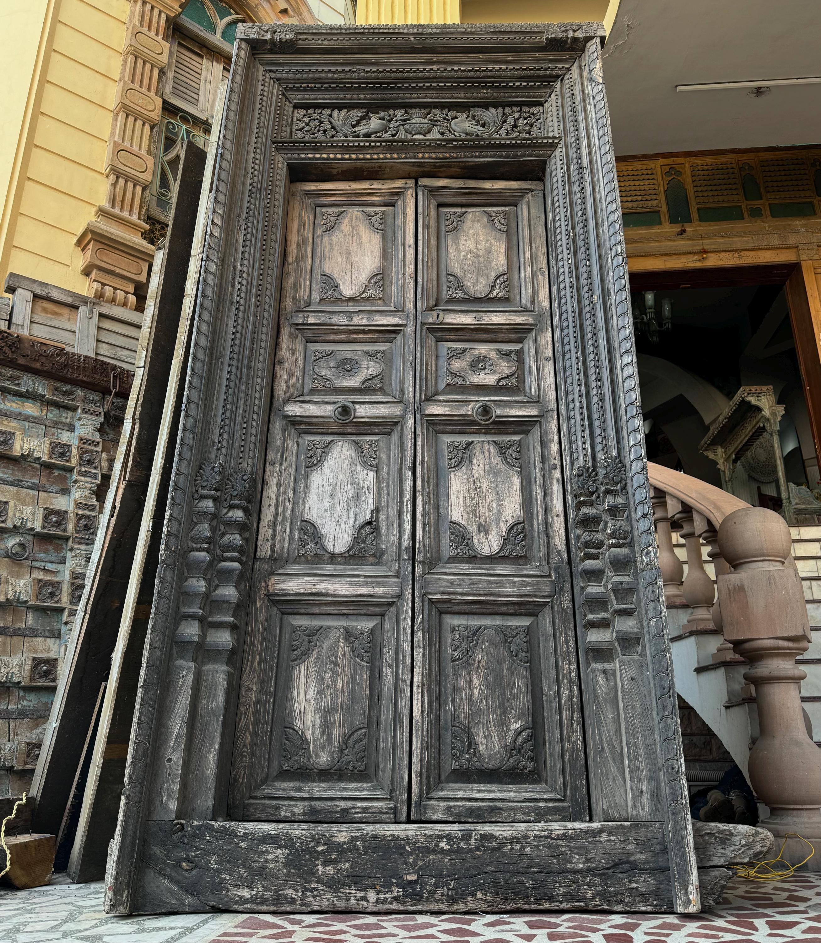 Hand-carved Teak Wood Door: Antique South Indian Haveli