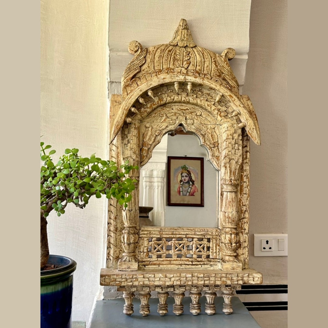Antique Handmade Wooden Jharokha Window Frame With Mirror Wall Hanging ...