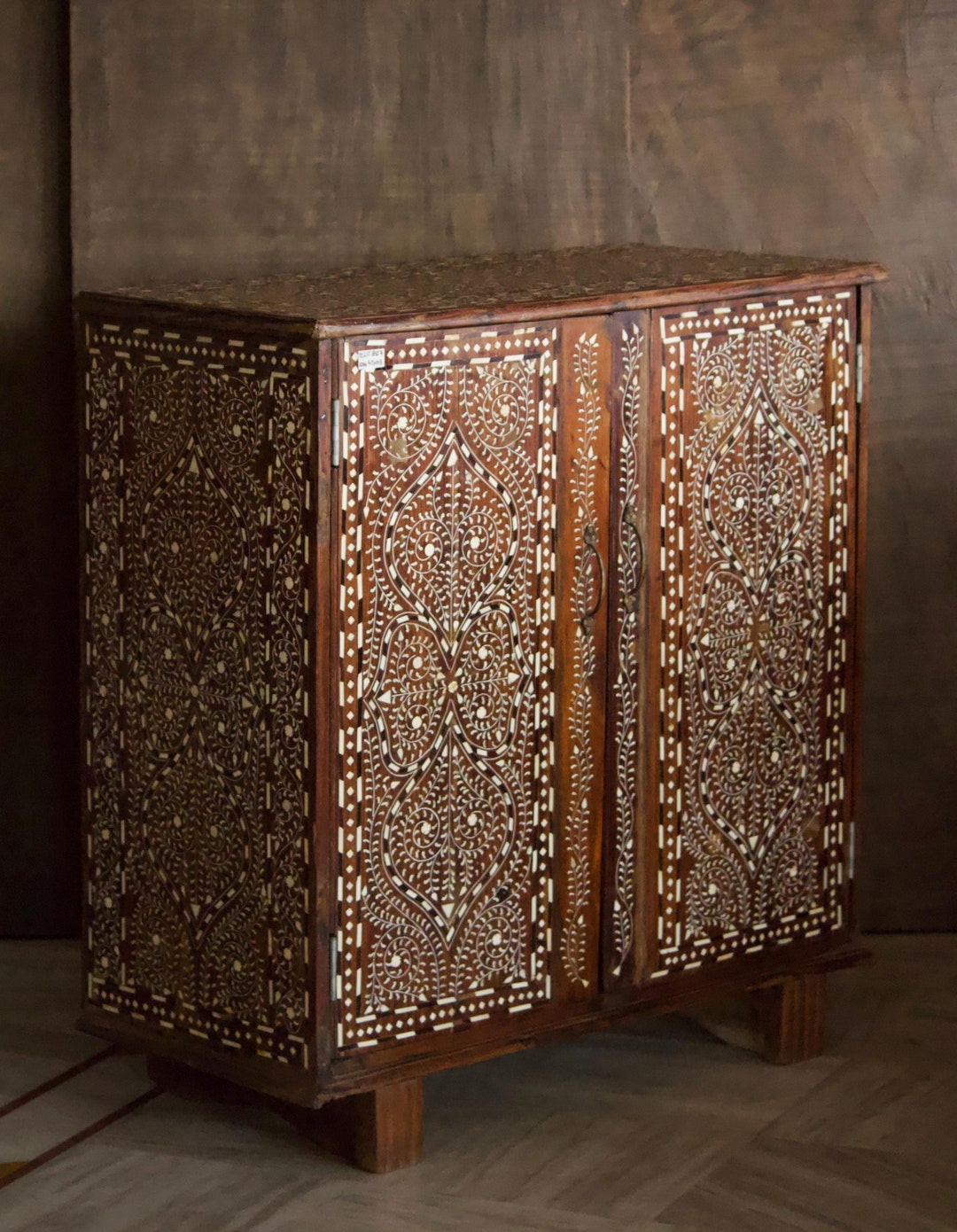 Handcrafted Wooden Cabinet With Intricate Inlay Work | Vintage Storage ...