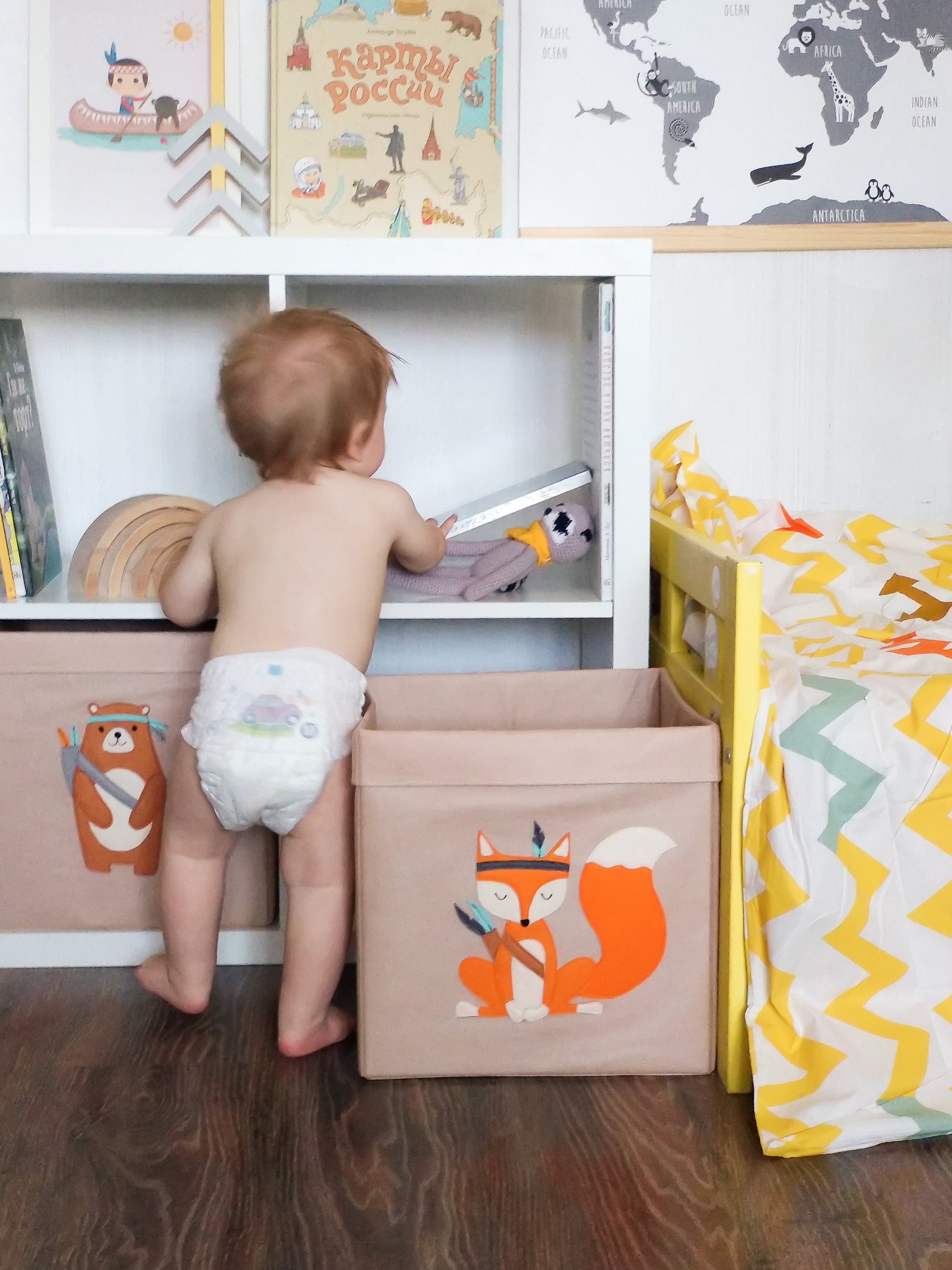Fabric Toy Storage Box With Fox. Fox Kallax Bin. Kallax Basket Etsy