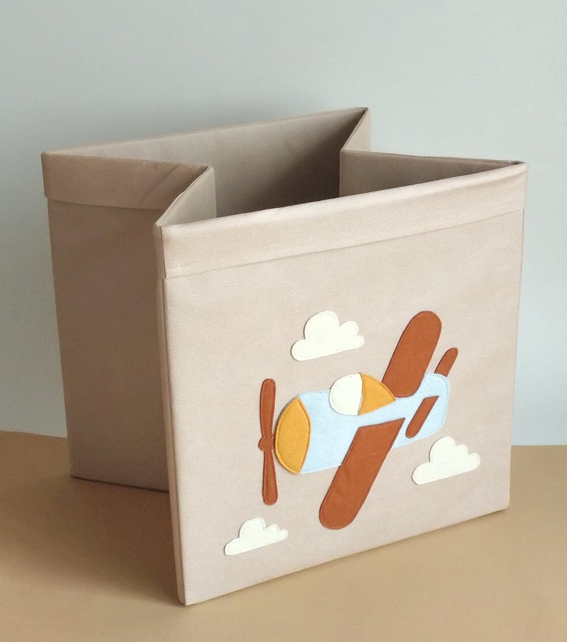 Fabric Toy Storage Box for nursery. Airplane Toy Storage Bin. Etsy