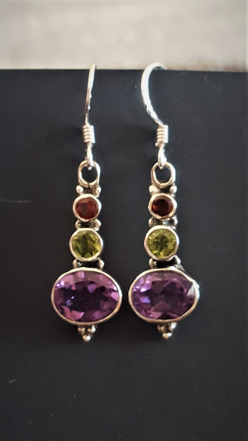 Multistone Earrings Amethyst Multistone and Silver Earrings Handmade Earrings Peridot /& Garnet Earrings 925 Sterling Silver Earrings