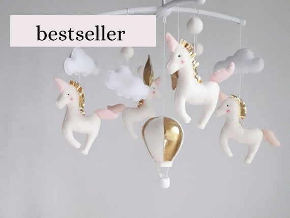 Download Baby Girl Crib Mobile With Magic Unicorns And Gold Stars Etsy