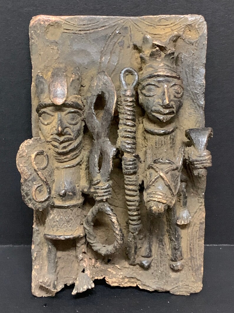 Vintage African Art Benin Bronze Plaque Sculpture Etsy